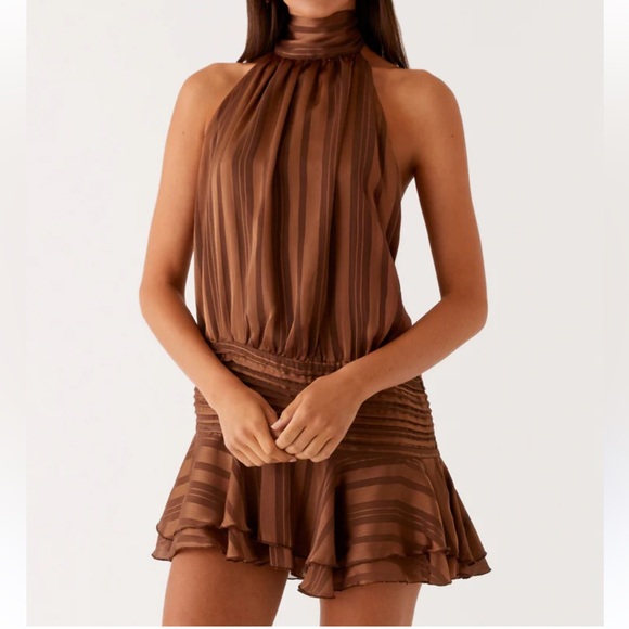 Peppermayo Willow Chiffon Mini Dress - Chocolate - Picture 2 of 12